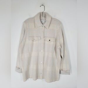 Rachel Zoe Cream and Gray Teddy Jacket, Size 1X